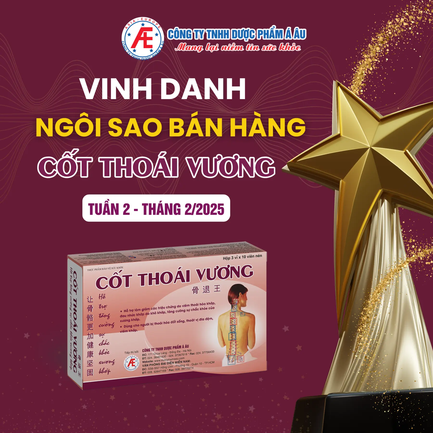 Vinh danh “NGÔI SAO BÁN HÀNG” xuất sắc thực phẩm bảo vệ sức khỏe Cốt Thoái Vương tuần 2 - tháng 2.2025